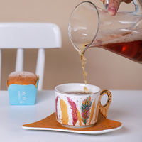 Ensemble tasse à café et soucoupe en céramique Angel Feathers, petit modèle, luxe européen, pour la maison