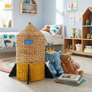 Panier de rangement pour enfants en forme de fusée en jacinthe d'eau, pour chambre d'enfant, organiseur de jouets - Product Image 4