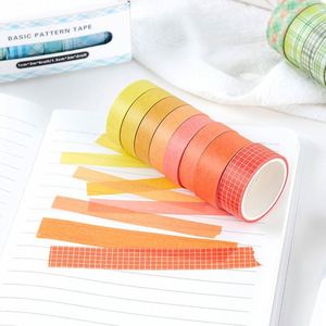 Juego de Cintas Decorativas Washi de Papel con Diseños Modernos y Personalizables - Cuadros/Rayas, 1cm/1.5cm de Ancho, 3m de Largo, para Diario - Product Image 3