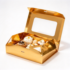 Caja de Cartón Metálica Dorada de Lujo con Ventana Transparente para Cosméticos, Regalos, Alimentos y Regalos con Ventana - Product Image 1