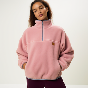 Logo personnalisé hiver femmes extérieur <span class=keywords><strong>polaire</strong></span> Polo vestes 1/4 fermeture éclair à manches longues hiver <span class=keywords><strong>polaire</strong></span> sport de plein air vestes manteaux sweats à capuche - Product Image 1