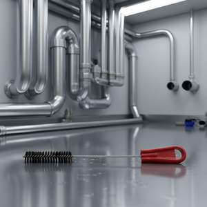 Brosse manuelle avec manche rouge pour le nettoyage des tuyaux et des conduites - Product Image 3