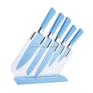 CANZO Professional Non Stick Coating Stainless Steel Kitchen Knife Set Supplier Colorful Kitchen Knife Set with Acrylic Stand