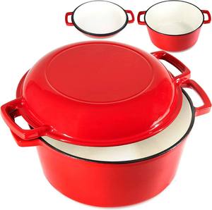 Ensemble de Cuisson Multifonctionnel 5 Pintes <span class=keywords><strong>en</strong></span> <span class=keywords><strong>Fonte</strong></span> Émaillée Antiadhésive <span class=keywords><strong>Personnalisable</strong></span>, <span class=keywords><strong>Cocotte</strong></span> et Poêle <span class=keywords><strong>en</strong></span> Métal, Bleu/Rouge - Product Image 2