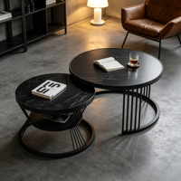 Ensemble de tables basses rondes modernes, plateau en pierre frittée de luxe léger, structure métallique, tables d'appoint gigognes pour salon