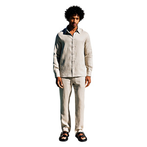 Camicie da uomo <span class=keywords><strong>in</strong></span> <span class=keywords><strong>lino</strong></span> estivo <span class=keywords><strong>Beige</strong></span> <span class=keywords><strong>camicia</strong></span> a manica lunga Casual all'ingrosso - Product Image 5