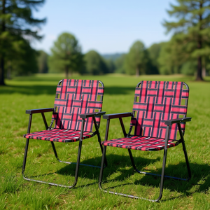 Chaise de plage pliante rouge en polyester avec cadre en aluminium, chaise de jardin d'extérieur au design contemporain et décontracté - Product Image 2