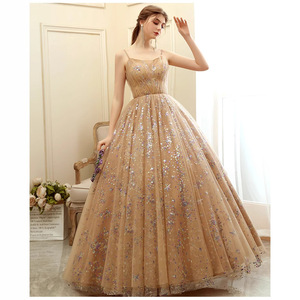 Evening Gown Ball Gown Khaki Floral Print Chiffon Sweetheart Neckline Natural Waist Long Dress For Hosting Singing Performance - Product Image 4
