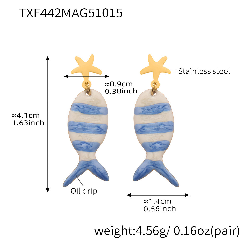 TXF442-Sky blue fish earrings
