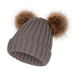 女性分厚いニットビーニー付きダブルポンポン耳 - Product Image 5