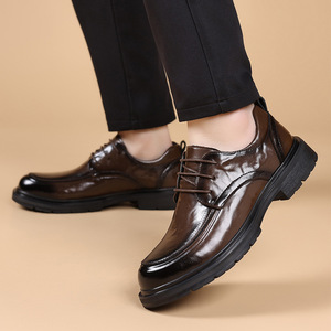 Zapatos de cuero para hombre, estilo británico, con suela gruesa, cordones, punta redonda, color negro y marrón, casuales, para las cuatro estaciones. - Product Image 4