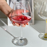 Verres à vin rouge en cristal doré avec pied long, 400 ml, transparents, avec pied coloré, pour mariage