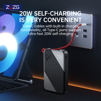 ZUZG 10000 mAh 20W Chargeur bidirectionnel avec affichage numérique, câble de charge USB-C, portable pour téléphone