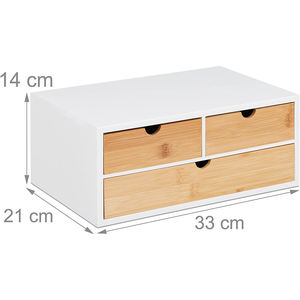 Organisateurs et rangement de bureau en bambou blanc avec tiroir, organisateur de bureau - Product Image 2