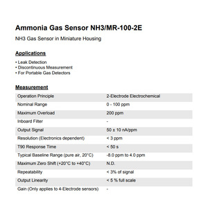 เซ็นเซอร์ก๊าซแอมโมเนีย Membrapor รุ่น NH3MR-100-2E ความแม่นยำสูง ตัวเรือนขนาดเล็กสำหรับเครื่องตรวจจับแบบพกพา - Product Image 1