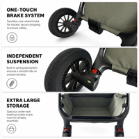 Poussette de luxe 2-en-1 avec cadre en aluminium renforcé, capote réglable multi-positions et chariot pliable