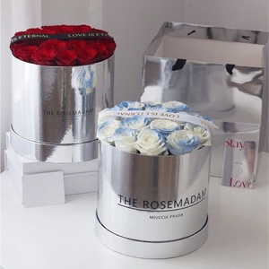 Toptan çiçek ambalaj kutusu altın gümüş yuvarlak lüks karton çiçek kutusu çiçek aranjmanı için - Product Image 5