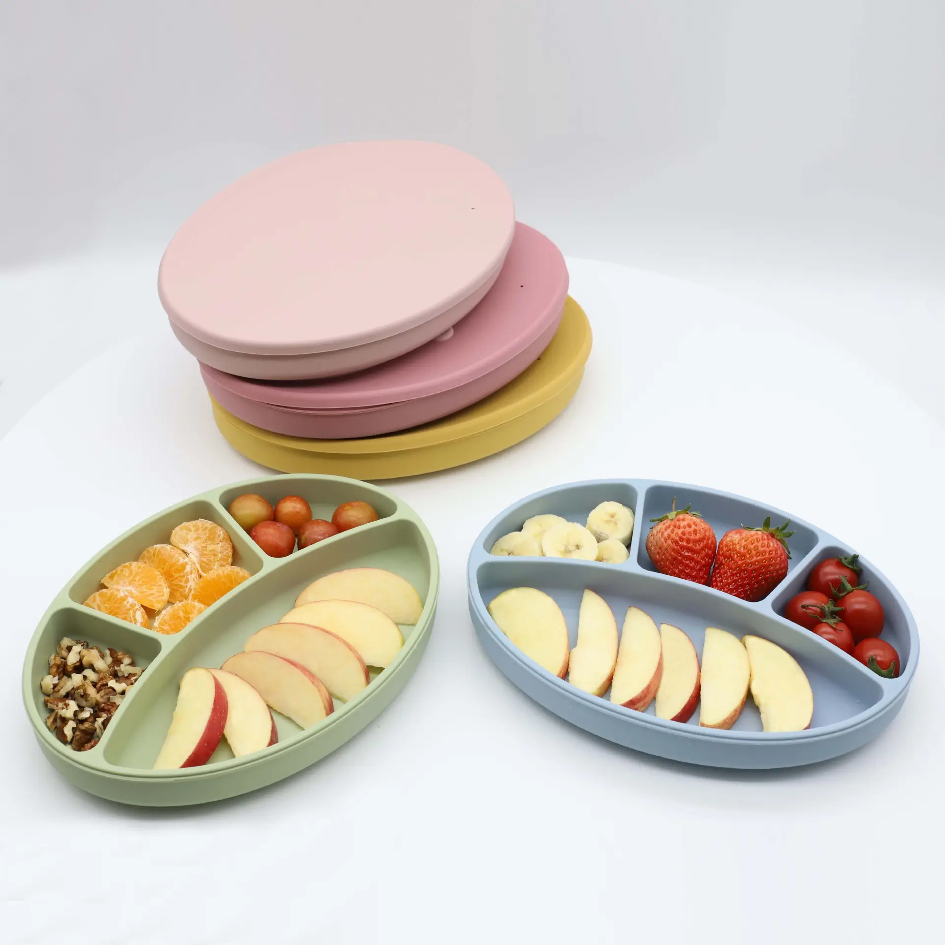 Baby Safe Siliconen Eetkamer Plaat Solid Leuke Kinderen Gerechten Zuig Waggel Training Servies Kids Feeding Bowls