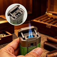 Briquet torche de luxe portable coupe-vent pour cigares, rechargeable au butane, avec poinçon et accessoires pour cigares