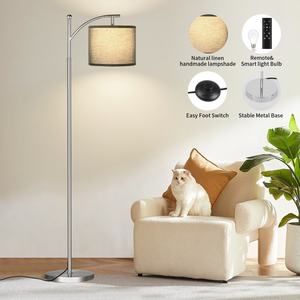 โคมไฟตั้งพื้น LED ที่ทันสมัยพร้อมโครงเหล็ก E27ฐานผ้าปรับความสูงได้และรีโมทคอนโทรลสำหรับห้องนั่งเล่นห้องนอน - Product Image 3