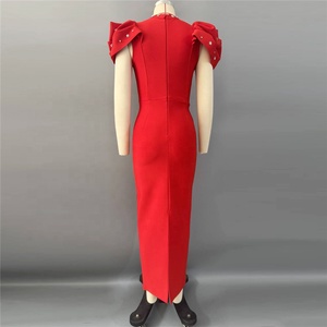Robe longue élégante pour femme avec bandage, manches à volants, strass et diamants, idéale pour les soirées - Product Image 3