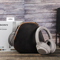 Sac de rangement en cuir véritable, boîte d'écouteurs pour casque, étui de coque pour Sony WH-1000xm4 avec sangle de corde