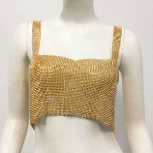 Summer Hot Sexy Club <strong>Golden</strong> Sleeveless Mujer Bright Diamond <strong>Top</strong> Strapless Women <strong>Crop</strong> Shiny <strong>Tops</strong> - Product Image 6