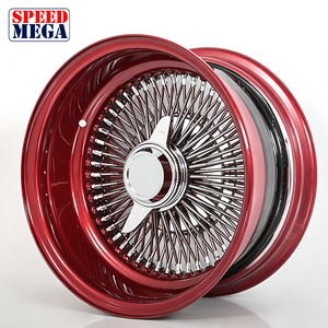 ล้อแม็กซ์อะลูมิเนียมฟอร์จแบบหลายก้านสำหรับรถยนต์นั่งส่วนบุคคล  ผิวโครเมียมสีแดงทับทิม ขอบ 18 19 20 21 นิ้ว  100 ก้าน  ขนาด 14x6 นิ้ว  ล้อแบบ LA Wire Wheels - Product Image 2