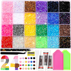 Decoración de Uñas con Piedras de Cristal Planas, 24 Compartimentos con Colores Variados, Cuentas de Cristal Multifuncionales, Set de Piedras de Cristal para DIY - Product Image 1