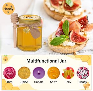 Tarros de miel, hexagonales de vidrio de 3 oz con cucharas dosificadoras |   Frascos Pequeños de Miel para Recuerdos, Regalos para Baby Shower y Bodas - Product Image 6