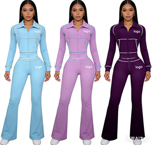 Completo Due Pezzi da Donna: Set Coordinato con Giacca in Maglia Waffle e Pantaloni a Zampa con Dettagli a Contrasto e Cerniera, Ideale per lo Streetwear - Product Image 4