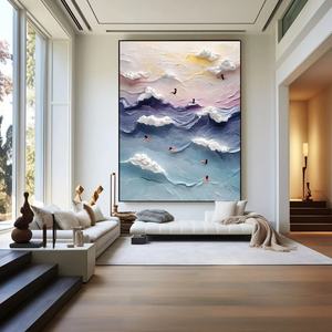 Peinture texturée, grande peinture verticale colorée moderne, art mural abstrait texturé 3D bleu et violet, décoration murale pour la maison et la galerie - Product Image 6