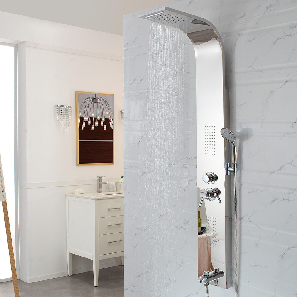 High Quality Bathroom Shower Design Polished Mirror 304 Stainless Steel Shower Panel With Top Waterfall