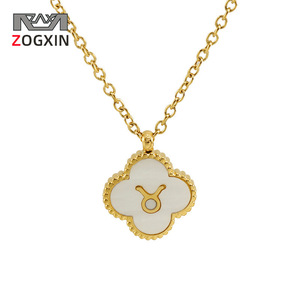 Zogxin Four Leaf Clover Pendant Necklace 18K Gold Plated White Enamel Taurus Constellation Charm For Women Fashion Jewelry Gift - Product Image 1