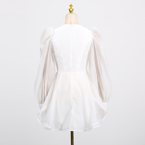 ZYHT 70119 Robe élégante à col en <span class=keywords><strong>V</strong></span> courte et sexy, robe trapèze pour soirée en boîte de nuit, manches longues, mini robe d'automne, Vestidos, robe blanche pour femmes - Product Image 4