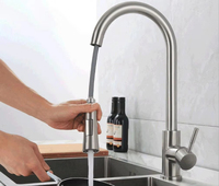 Robinet d'évier de cuisine en acier inoxydable ménage chaud et froid robinet à traction rotative télescopique multifonctionnel