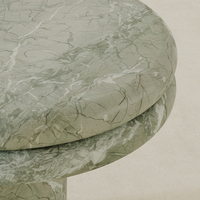 Table d'appoint de luxe Dream Home en marbre vert artistique, avec plateau rond unique à double superposition et base cylindrique sculpturale