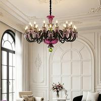 Lustre en cristal rose de luxe, style européen vintage, lampe suspendue pour hall d'hôtel, salle de mariage, décoration de banquet