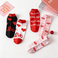 Nouvelles chaussettes invisibles unisexes printemps/été respirantes en tricot simple, imprimées en terylène, polyvalentes, motif cœur et lèvres