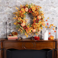 Guirnalda de Otoño con Calabazas, Bayas y Hortensias Artificiales, Decoración Realista Hecha a Mano para Puerta Principal, Acción de Gracias