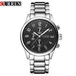 Curren 8046 New Casual Men Brand Silver Full Steel Black Dial <span class=keywords><strong>Tsar</strong></span> Bomba Sport Montres à quartz - Product Image 5