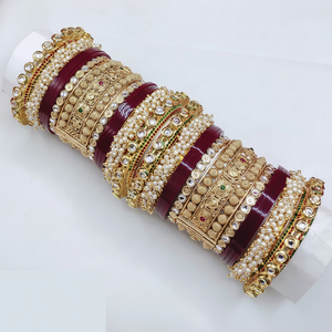 Elegant Designer Gold Plated Ethnic Zinc Alloy Kundan Stone & Pearl Bangles Premium Fine Jewelry Bridal Collection - Product Image 2