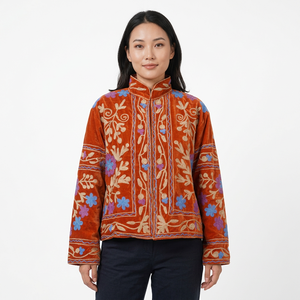 Nouvelle tendance ART&ART, veste matelassée pour femme en velours brodé à la main, taille unique, coton écologique tissé à motifs floraux - Product Image 1