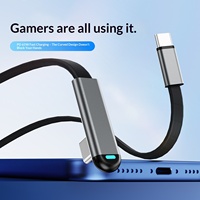 Kabel USB Ponsel 65W Tipe-C Nilon Ultra Tipis Datar dengan Penyangga Siku untuk Gaming, Transfer Data & Pengisian Daya Cepat