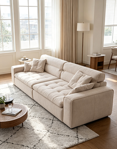 Sofá Minimalista de Tres Plazas con Respaldo Acolchado y Brazos Acolchados, Patas de Madera, Muebles Tapizados para Sala de Estar - Product Image 3
