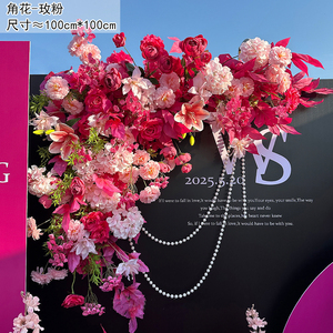 CM-TW008 Decoración para Eventos de Boda, Fondo Floral <span class=keywords><strong>Rosa</strong></span> Intenso, Arreglo de Flores Artificiales, Arco Triangular, Hilera de Flores - Product Image 2