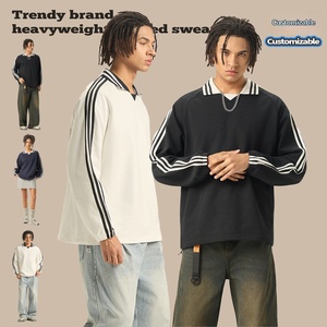 <span class=keywords><strong>Felpa</strong></span> con Cappuccio Personalizzata 100% Cotone 380g da Uomo, Autunno Primavera, a Righe, Vestibilità Ampia, Collo <span class=keywords><strong>Polo</strong></span>, Pullover - Product Image 3