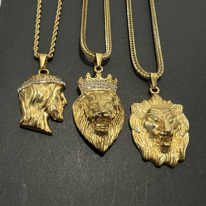 วินเทจบุรุษสิงโตสร้อยคอ316L สแตนเลส PVD 18พันทองพระเยซูหัวสร้อยคอแอฟริกาเครื่องประดับสิงโตหัววงกลมเหรียญสร้อยคอ - Product Image 3