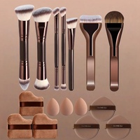 Ensemble professionnel de 5 pinceaux de maquillage à double tête en forme d'oreiller pour le visage, le fond de teint et la poudre libre