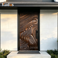 Porte pivotante en bois massif en noyer sculpté en 3D, extérieur moderne, villa de luxe personnalisée, porte d'entrée principale en bois sculpté en relief 3D